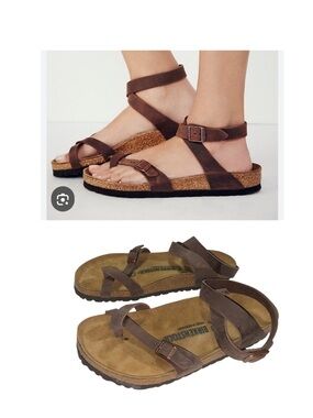 Birkenstock Yara Brown Strappy Leather Ankle Sandals